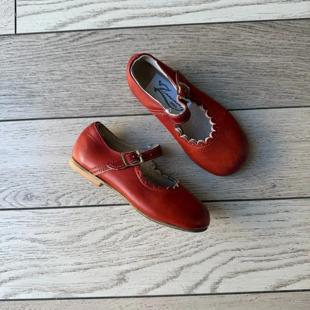 Zimmermann Scalloped Mary Jane Kids Shoes - Red